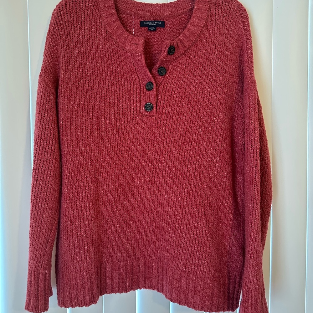 American Eagle Outfitters Muted Red Button Sweater